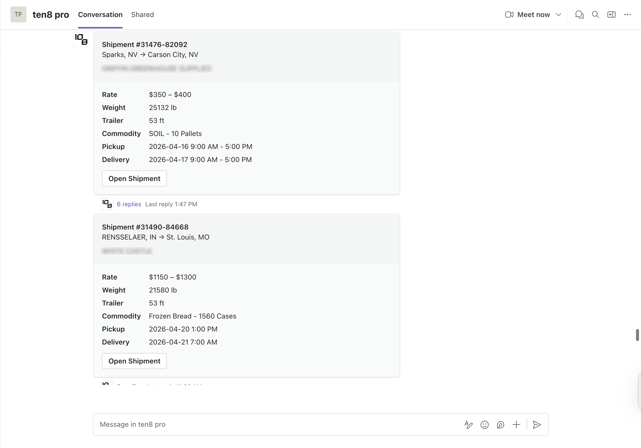 Ten8 product screenshot: A teammate inside Microsoft Teams